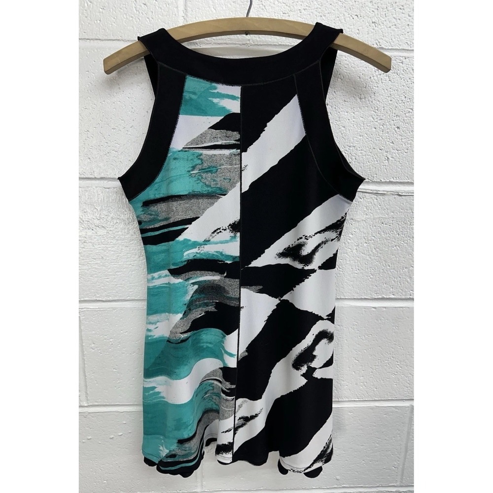 Eva Varro Women's Sleeveless A-Line Tank Dress Black White Teal Abstract / Sz XS - Picture 3 of 3